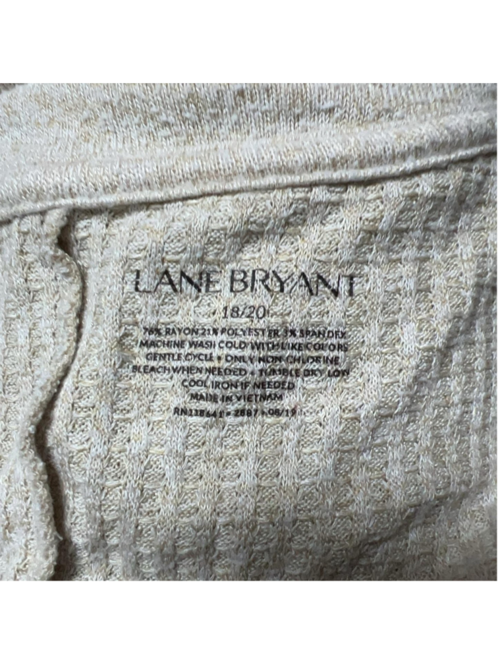 Lane Bryant Tunic Shirt Womens 18 Beige V Neck Long Sleeve Waffle Knit Plus - Picture 3 of 3
